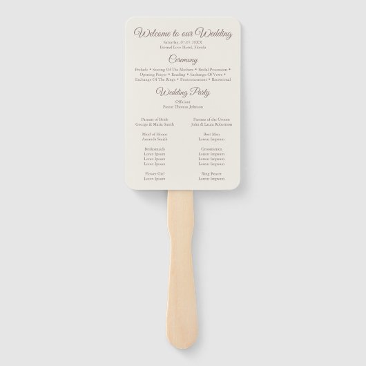 Boho Beige en Blush Roze Bloemen Bruiloft Programm Handwaaier (Achterkant)