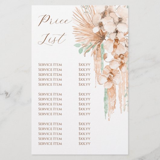 Boho Beige en Mint prijslijst Flyer (Voorkant)