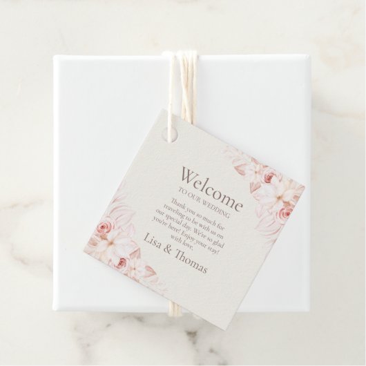 Boho Beige en Roze Rozen Welkom Gift Label (In situ)