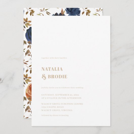 Boho Beige et Floral Faire-part de mariage (Devant / Derrière)