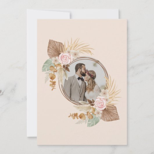 Boho Beige Faire-part de mariage d'aquarelle (Dos)