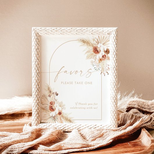 Boho Beige Favors Bord | Pampas Gras Bruiloft Poster