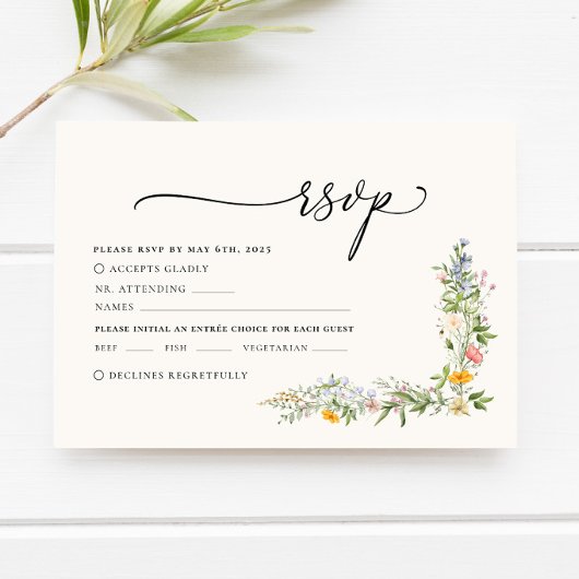 Boho Beige Fleur sauvage Wedding Carte RSVP