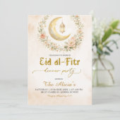 Boho Beige Floral Crescent Ramadan Eid Al-Fitr Kaart (Staand voorkant)