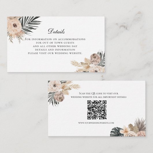 Boho Beige Floral Détails Mariage Carte de boîtier (Devant / Derrière)