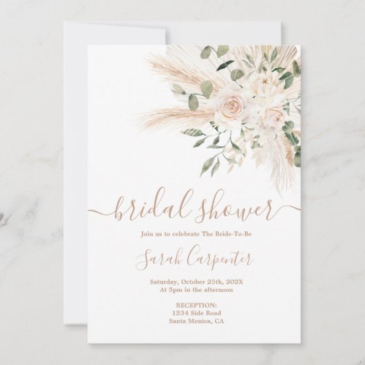 Boho Beige floral Douche nuptiale Invitation (Devant)