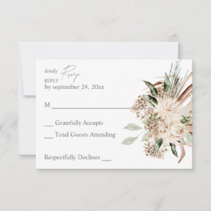 Boho Beige Floral geen Maaltijd RSVP-kaart RSVP Kaartje