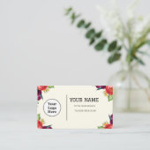 Boho Beige Floral Kalligrafie Script QR-code Visitekaartje (Staand voorkant)