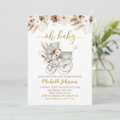 Boho Beige Floral Stroller Baby shower Invitation (Debout devant)