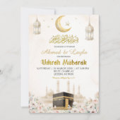 Boho Beige Floral Umrah Mubarak Kaart (Voorkant)