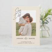 Boho Beige Foto Save The Date Kaart (Staand voorkant)