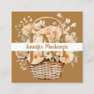 Boho Beige Gouden Bloemmotief Vierkante Visitekaartje