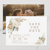 Boho Beige Green Floral Enregistrer La Carte Date (Devant / Derrière)