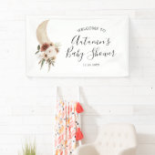Boho Beige Lune Baby shower Floral Grande Bannière (En situation)