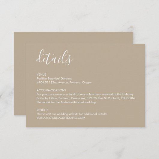 Boho Beige Mariage Détails Carte de boîtier (Devant / Derrière)