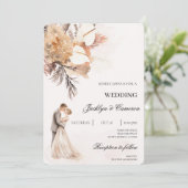 Boho beige met bruid en bruidegom bruiloft kaart (Staand voorkant)