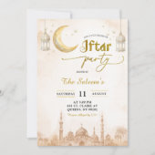 Boho Beige Minimalist Mosque Ramadan Iftar Party Kaart (Voorkant)