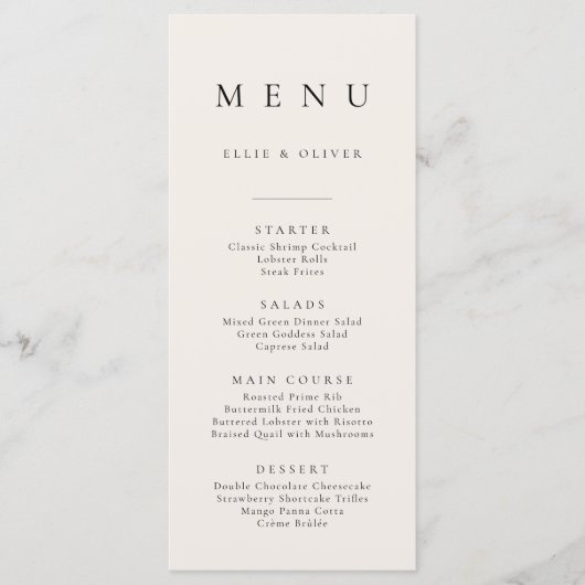 Boho Beige Minimalistisch Eenvoudig Platte Menu (Voorkant)