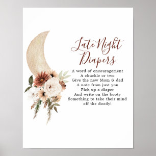 Boho beige Moon Baby shower laat 's nachts Poster