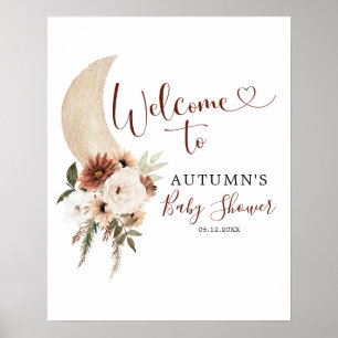 Boho Beige Moon Floral Baby shower Affiche de bien