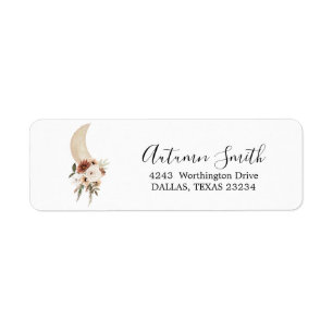 Boho Beige Moon Floral Baby shower Étiquette de ad