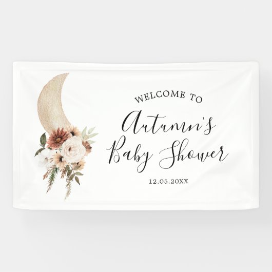 Boho Beige Moon Floral Baby shower Large Banner (Horizontaal)