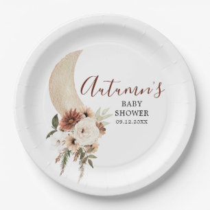 Boho Beige Moon Floral Baby shower Paper Bord
