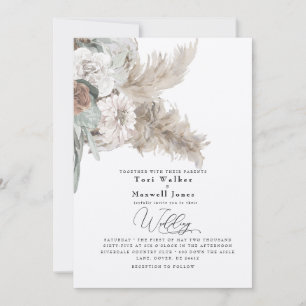 Boho Beige Pampas Geen Ouders Ecru Trouwen Kaart