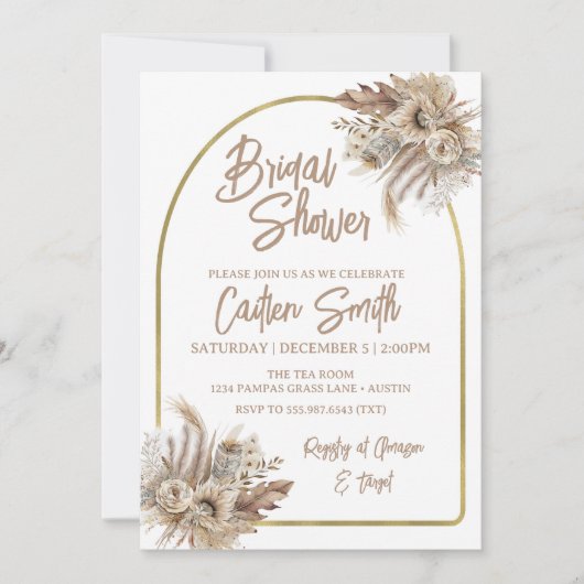 Boho Beige Pampas Grass Bridal Douche Invitation (Devant)