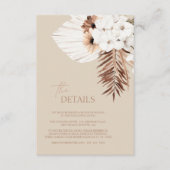 Boho Beige Pampas Grass Orchidee Wedding Details Informatiekaartje (Voorkant)
