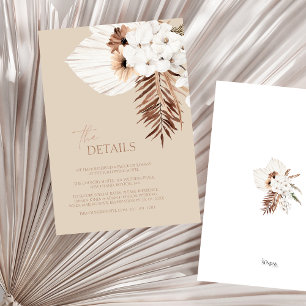 Boho Beige Pampas Grass Orchidee Wedding Details Informatiekaartje