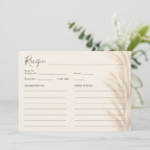 Boho beige pampasgras watercolor bruiloftsrecept  kaart (Staand voorkant)