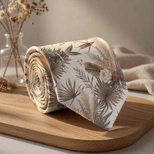 Boho beige planten stropdas