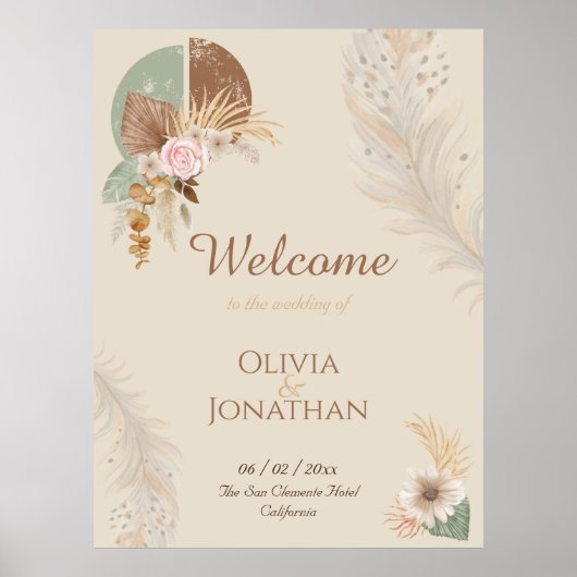Boho Beige Plumes Classiques Affiche de bienvenue  (Devant)