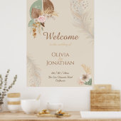 Boho Beige Plumes Classiques Affiche de bienvenue  (Cuisine)