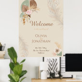 Boho Beige Plumes Classiques Affiche de bienvenue  (Bureau à domicile)