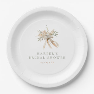 Boho Beige & Sage Bloemen & Boog Bruidsdouche Papieren Bordje