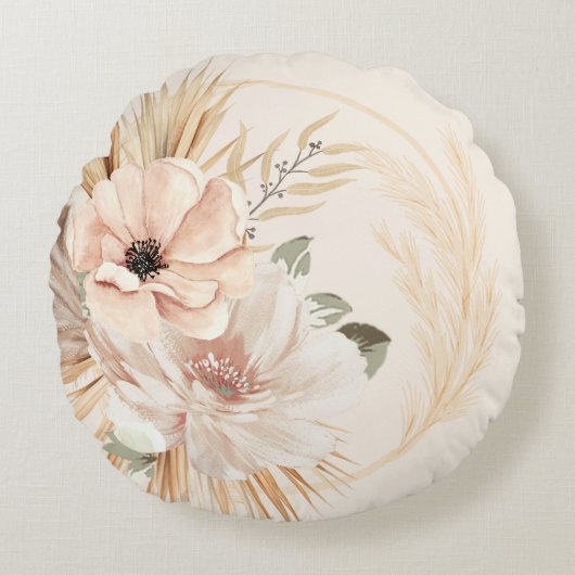 Boho Beige Waterverf Bloemen Palmen Worp Kussen (Voorkant)