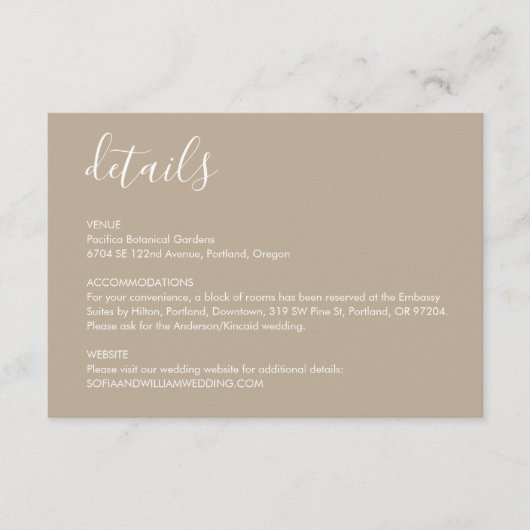 Boho Beige Wedding Details Enclosure Card Informatiekaartje (Voorkant)