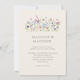 Boho Beige Wildflowers Wedding Kaart