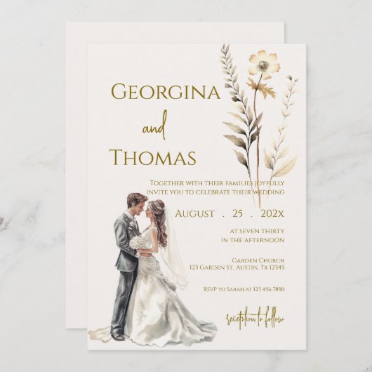 Boho beige with bride Wedding  Kaart (Voorkant / Achterkant)