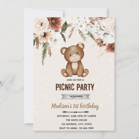 Boho beren bad picknick uitnodiging (Voorkant)