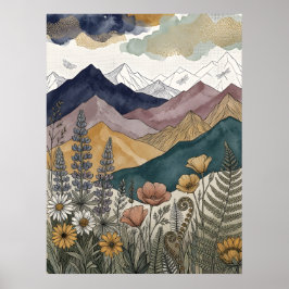 Boho Berg Lupine Bloemenweide Poster