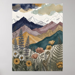 Boho Berg Lupine Bloemenweide Poster