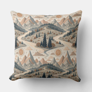 Boho Berg Rivier Abstract Landschap Patroon Kunst Kussen