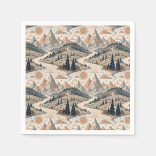 Boho Berg Rivier Abstract Landschaps Patroon Kunst Servet