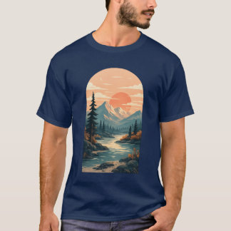 Boho bergzonsondergang rivierboog kunst t-shirt