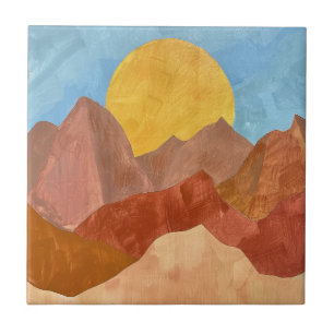 Boho Bergzonsondergang – Warm Aardetoneelandschap Tegeltje