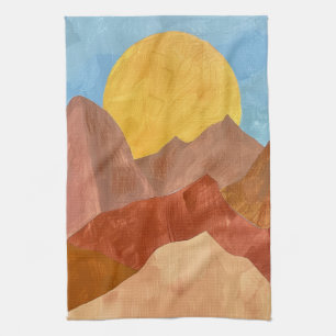 Boho Bergzonsondergang – Warm Aardetoneelandschap Theedoek