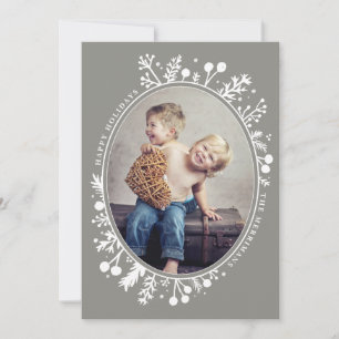 Boho Berries Ovale Kerst Fotokaart Taupe Feestdagenkaart
